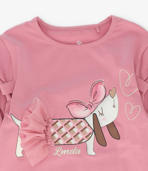 Polera niña con perro 2 años / Coral