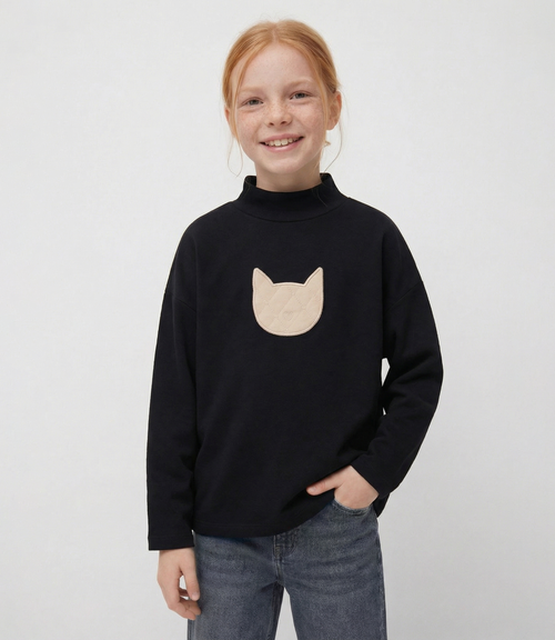 Polera niña con gato 2 años / Negro