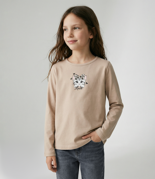 Polera niña con gato 2 años / Beige