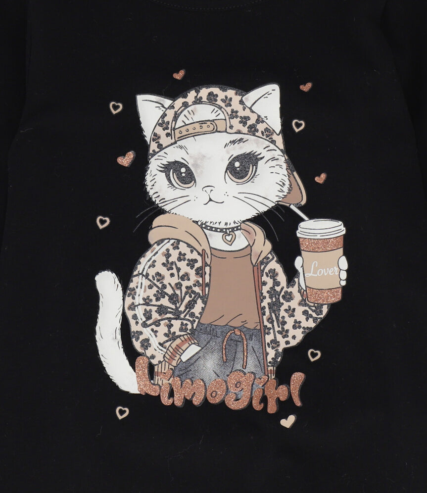 Polera niña con gato 2 años / Negro