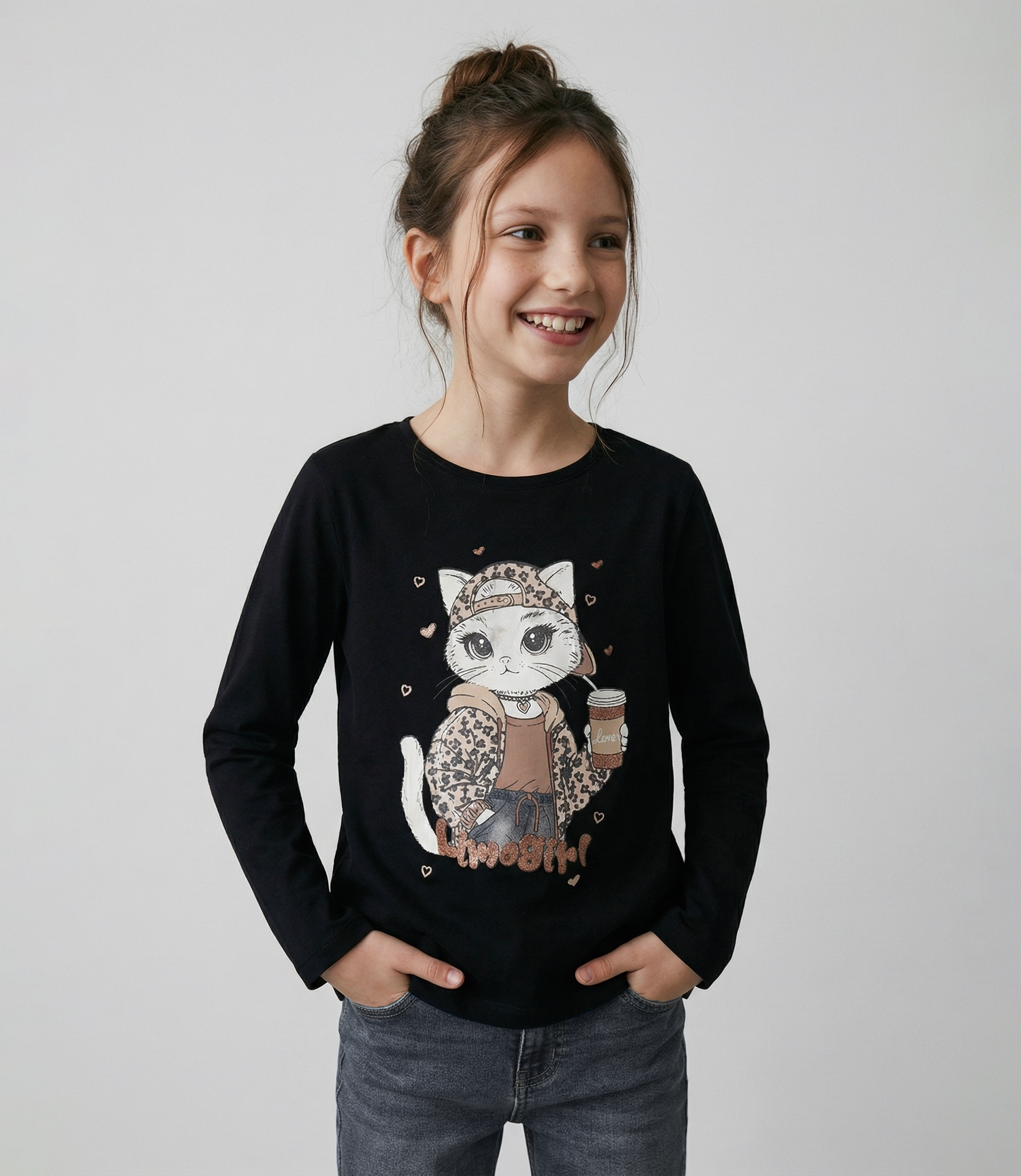 Polera niña con gato 2 años / Negro