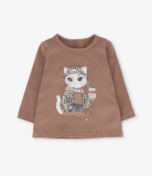 Polera niña con gato 2 años / Café