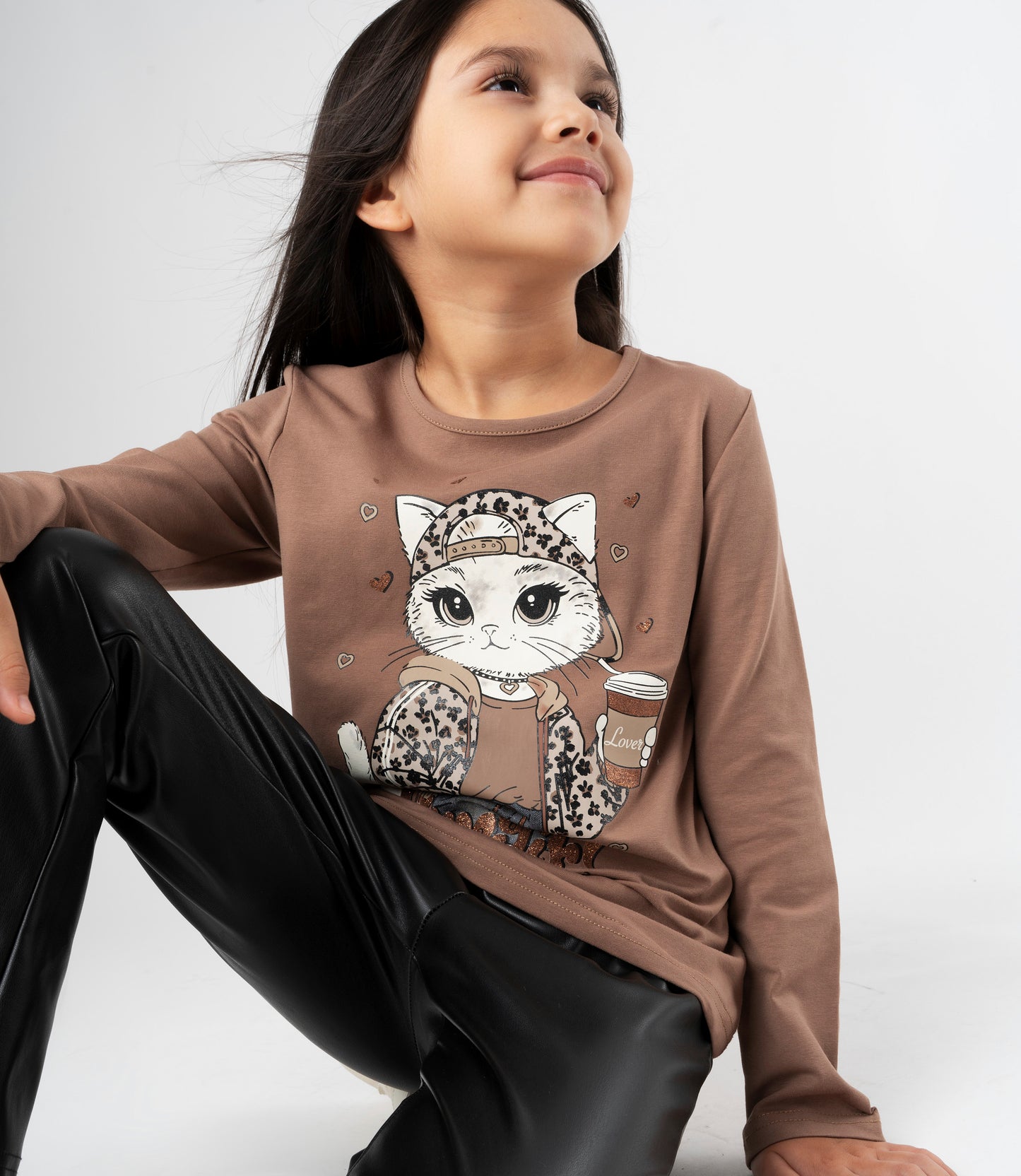 Polera niña con gato 2 años / Café