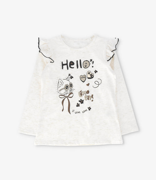 Polera niña con gato 2 años / Crudo