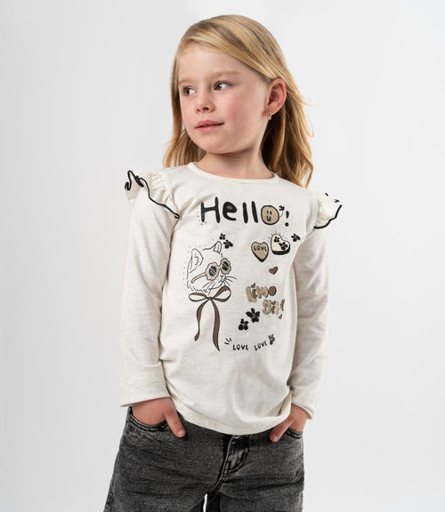 Polera niña con gato 2 años / Crudo