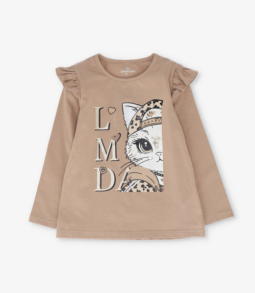 Polera niña con gato 2 años / Café