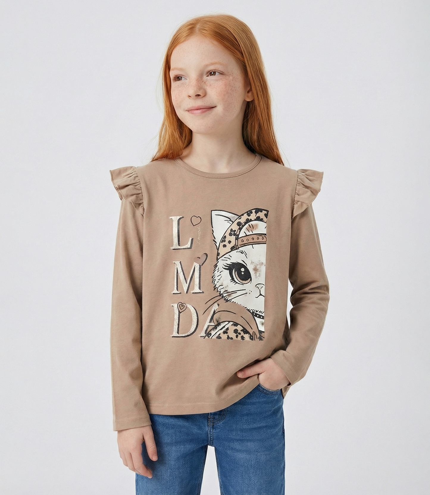 Polera niña con gato 2 años / Café
