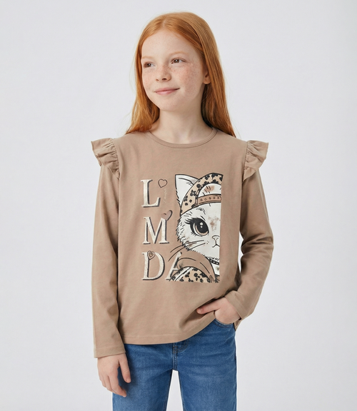 Polera niña con gato 2 años / Café