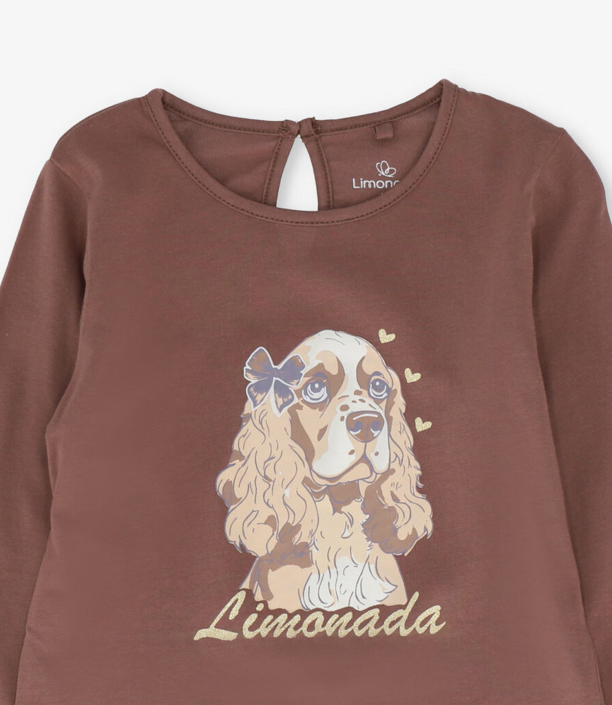 Polera niña con perro 2 años / Café