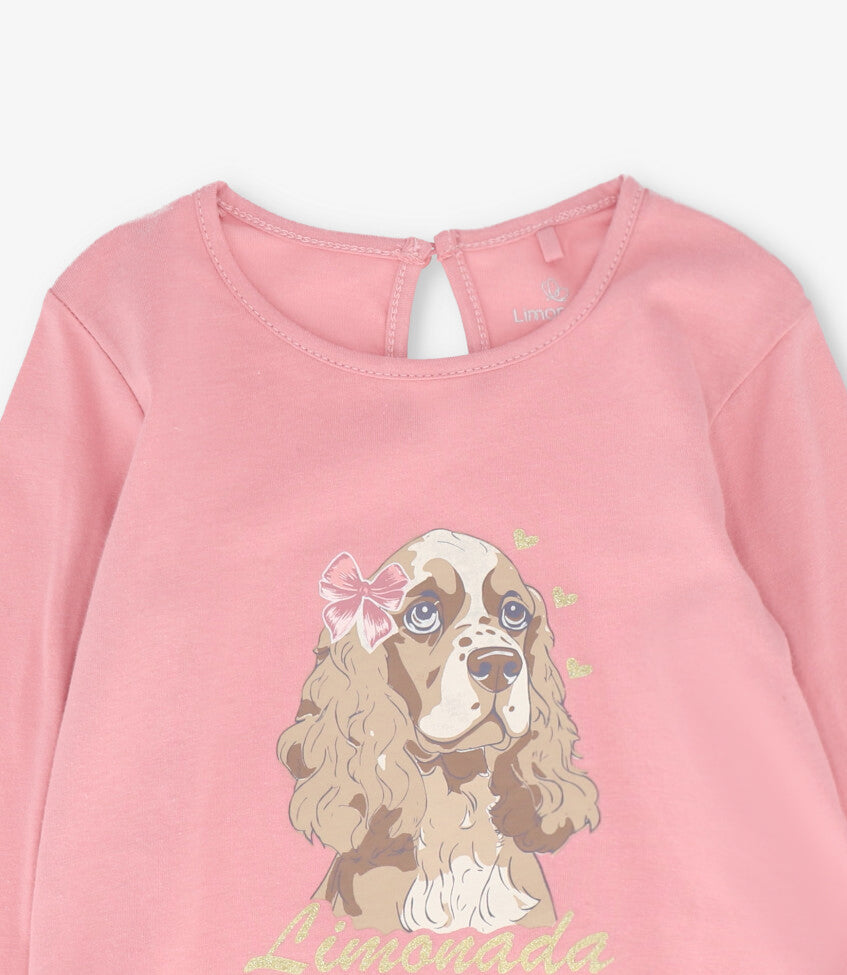 Polera niña con perro 2 años / Palo Rosa