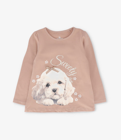 Polera niña con perro 2 años / Beige