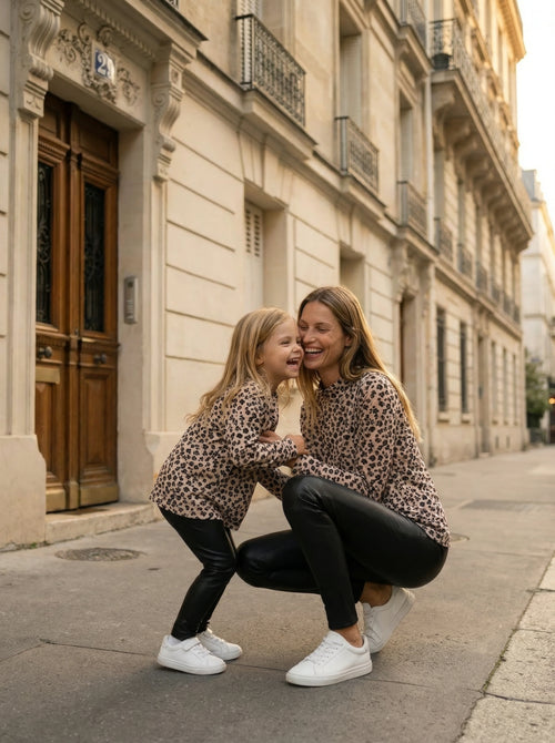 Polera mujer madre e hija animal print S / Café