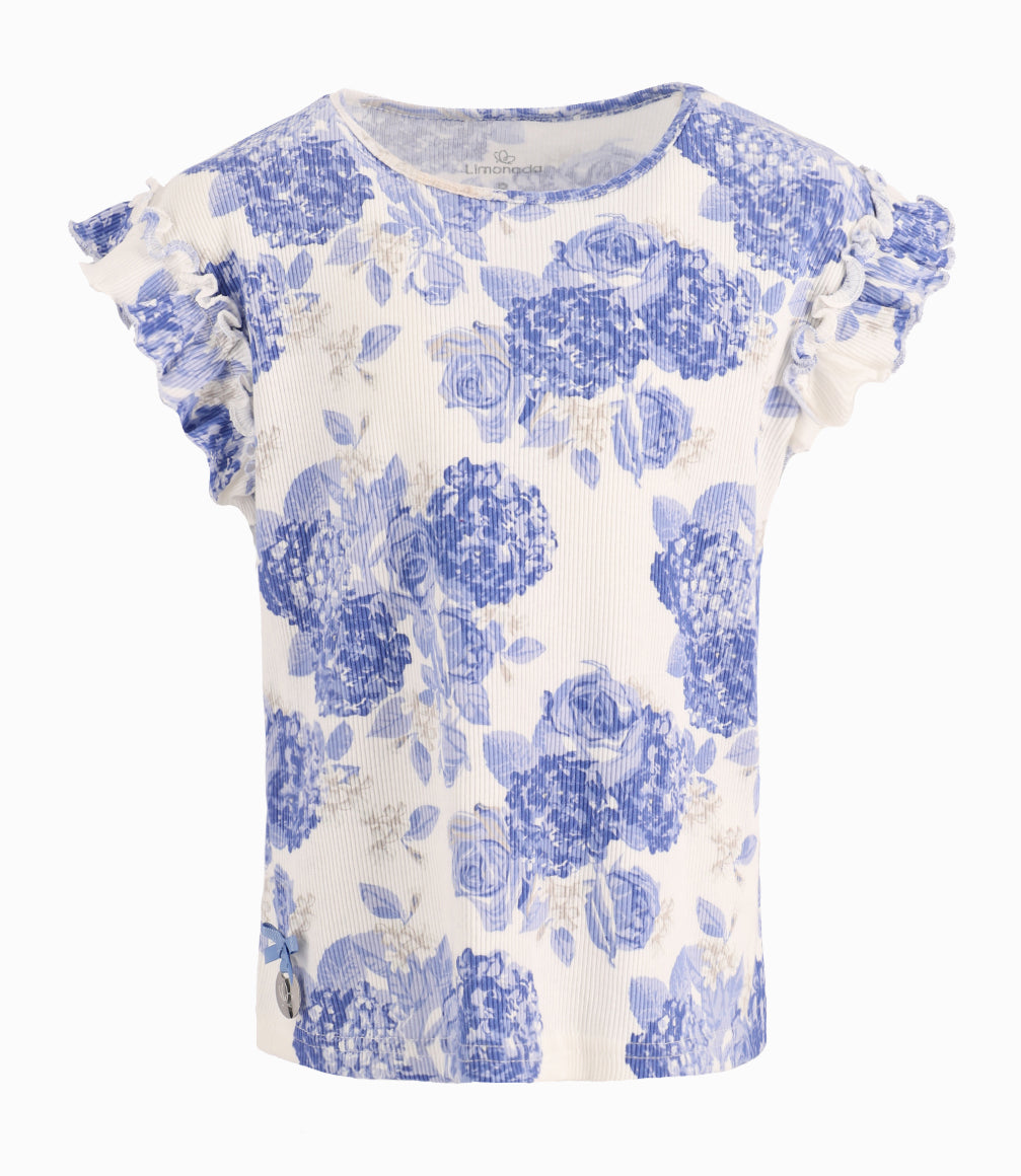 Polera Niña Floreada 2 años / Celeste