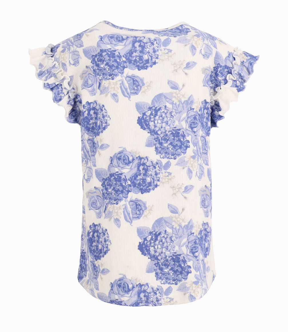 Polera Niña Floreada 2 años / Celeste
