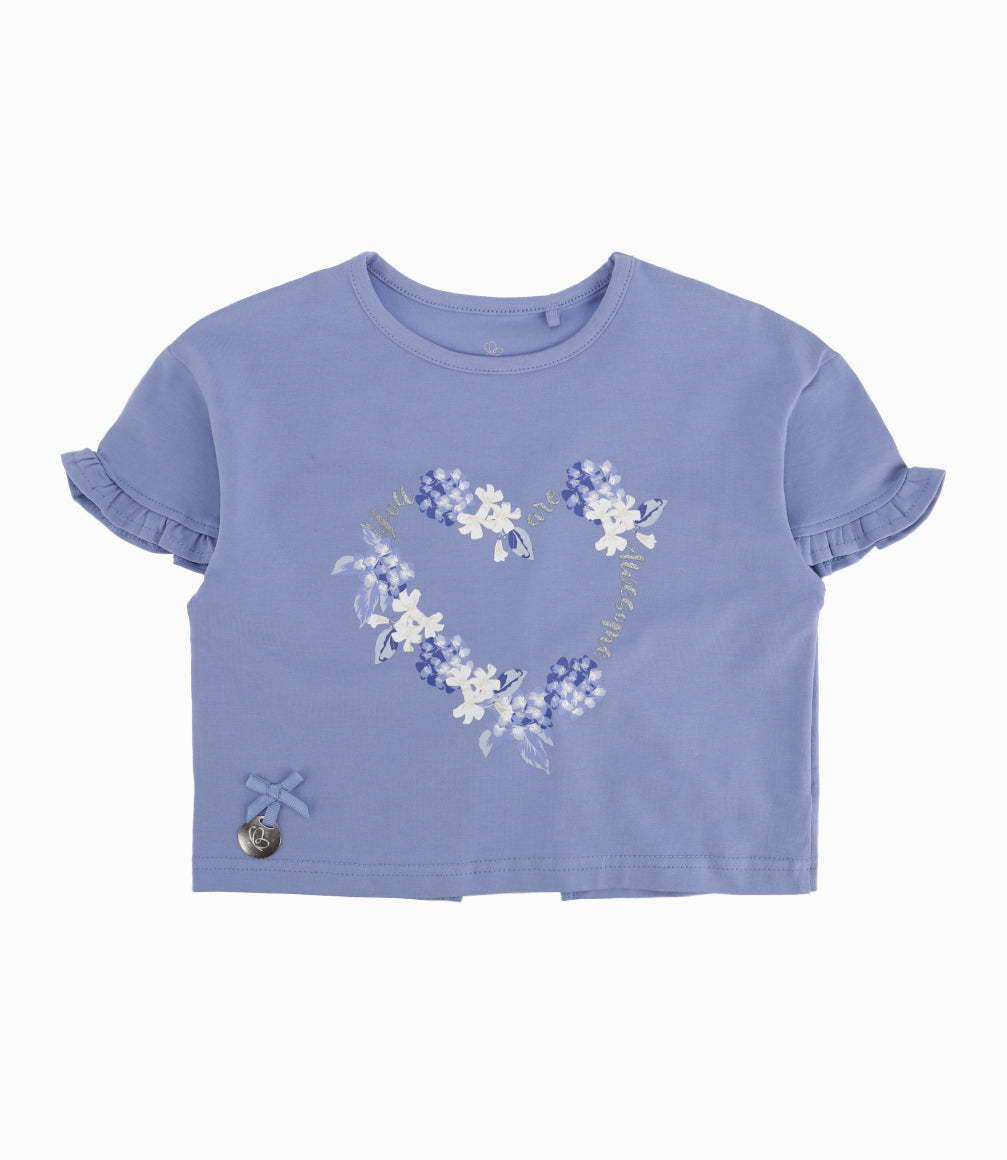 Polera Niña Corta Con Corazón 2 años / Celeste
