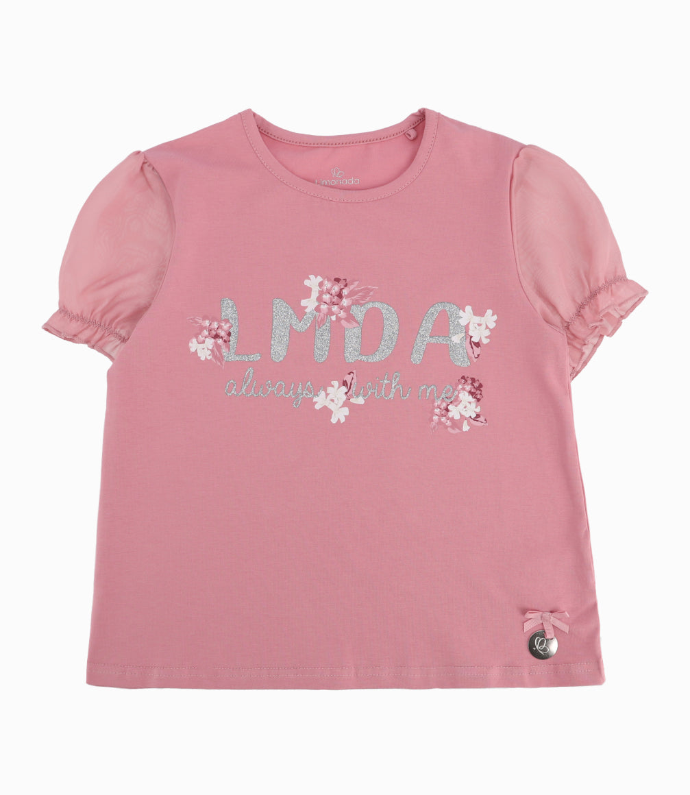 Polera Niña Con Flores Y Brillos 2 años / Palo Rosa