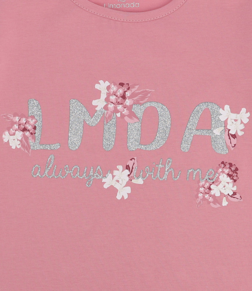 Polera Niña Con Flores Y Brillos 2 años / Palo Rosa