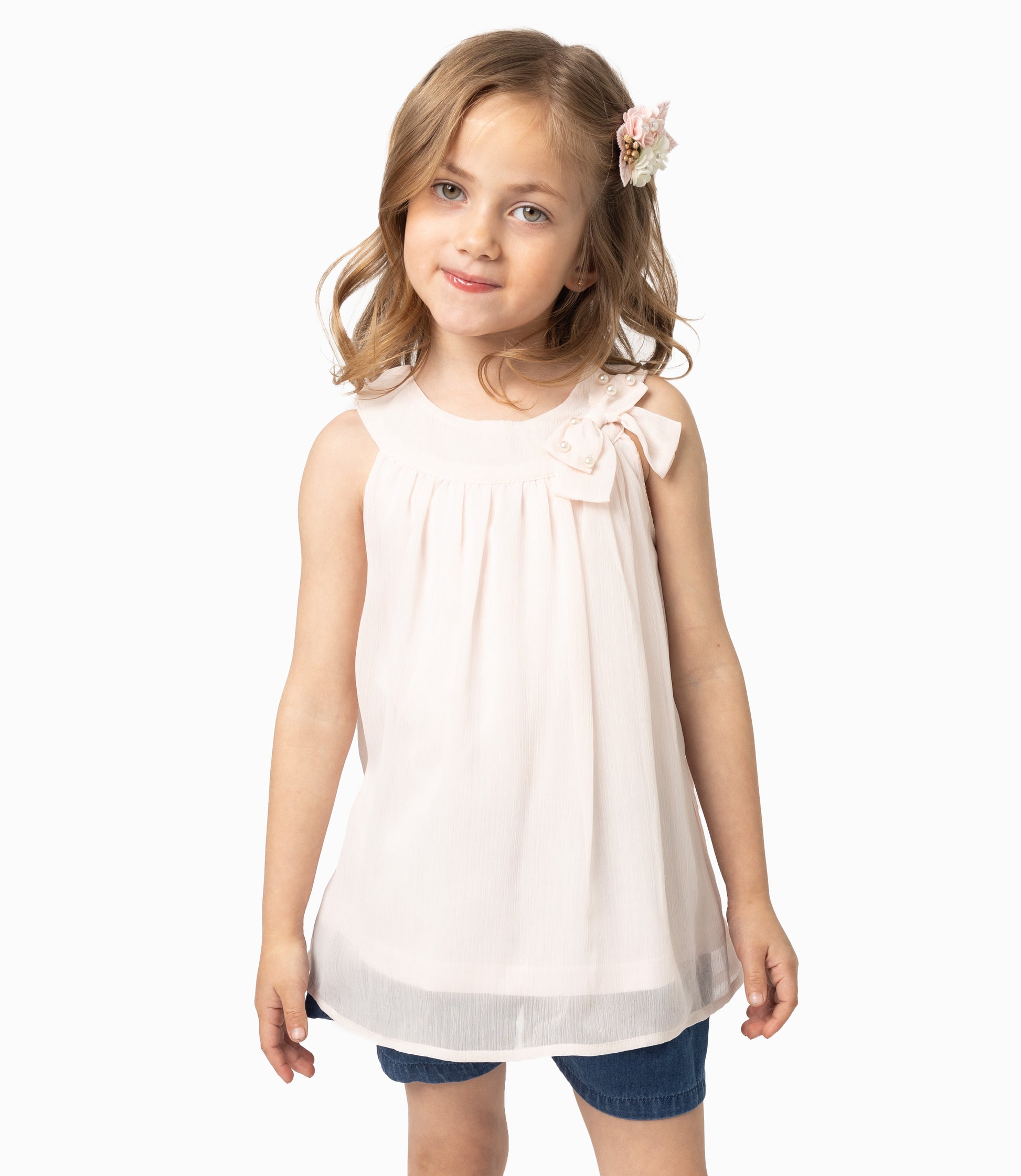 Polera Niña Con Lazo Y Perlas 2 años / Palo Rosa
