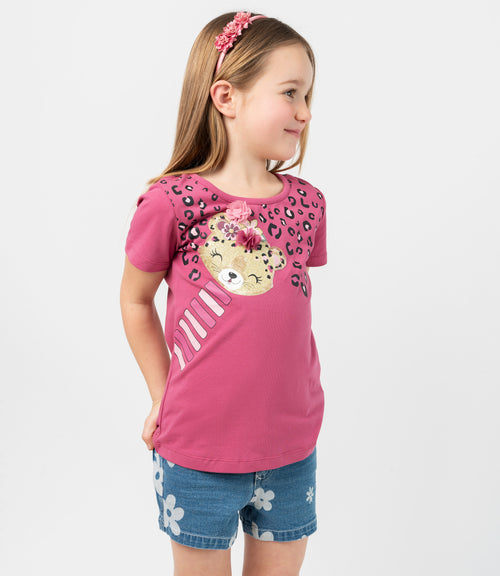 Polera niña con leopardo 2 años / Burdeo