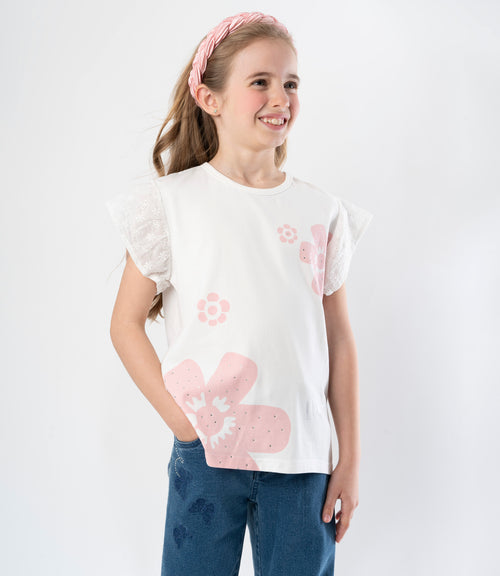 Polera niña con vuelos 2 años / Blanco