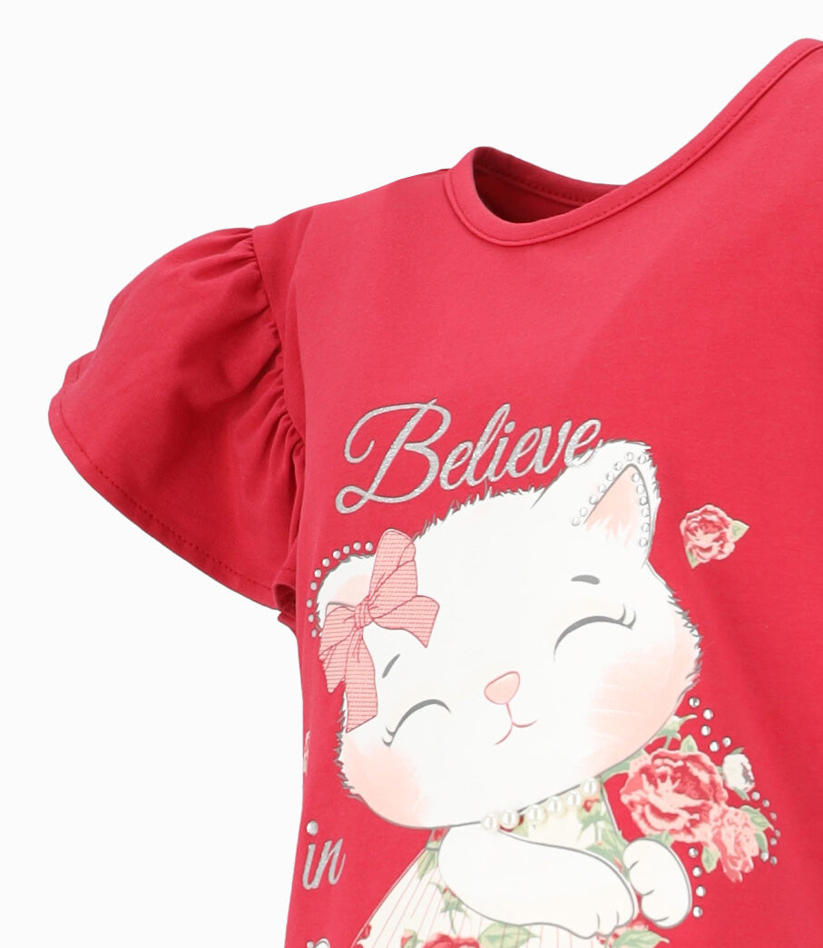 Polera niña  con vuelo 2 años / Rojo