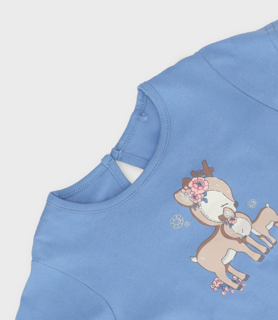 Polera niña con ciervo 2 años / Celeste