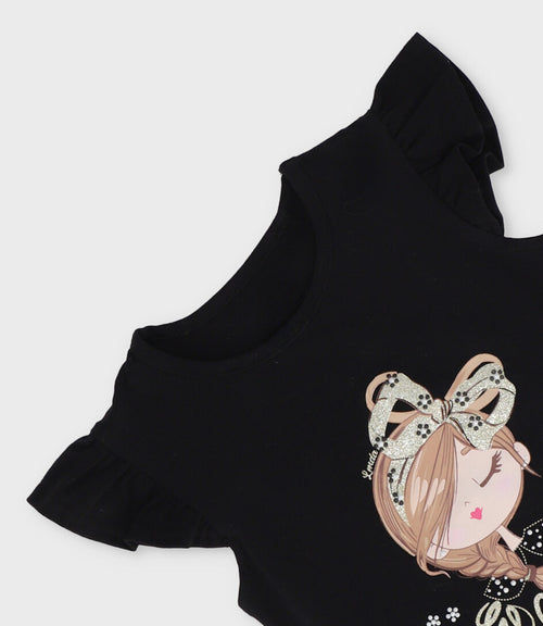 Polera niña vuelos y estampado 2 años / Negro