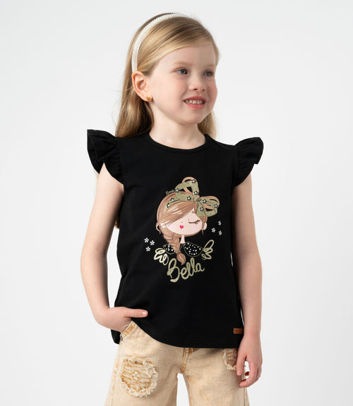 Polera niña vuelos y estampado 2 años / Negro