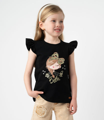 Polera niña vuelos y estampado