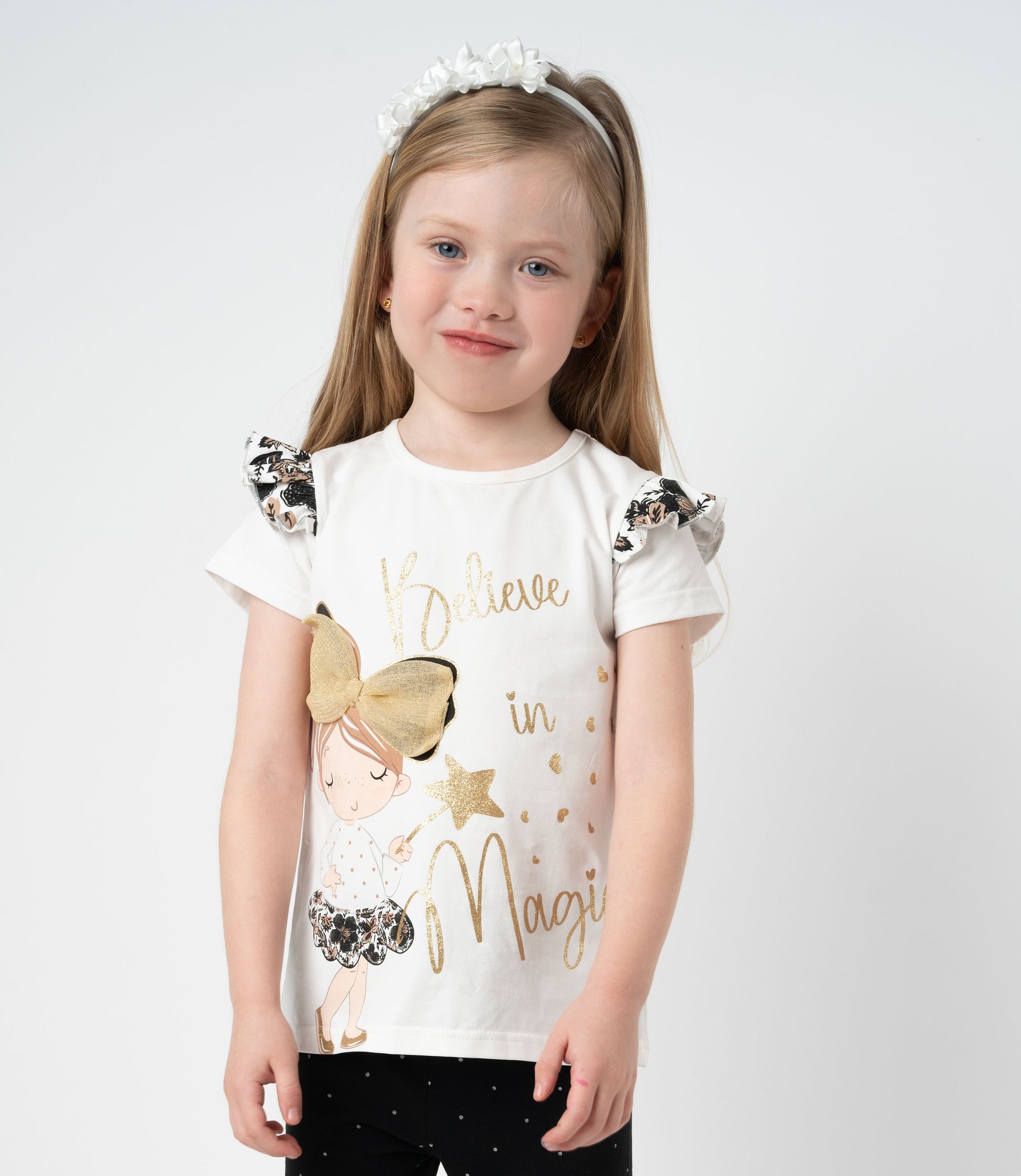 Polera niña vuelos y estampado 2 años / Blanco