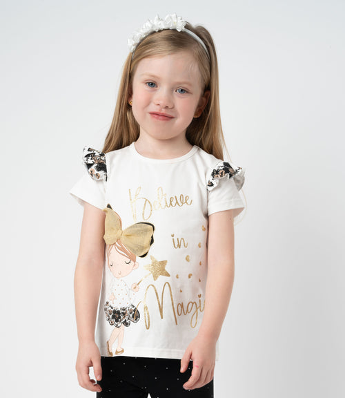 Polera niña vuelos y estampado 2 años / Blanco