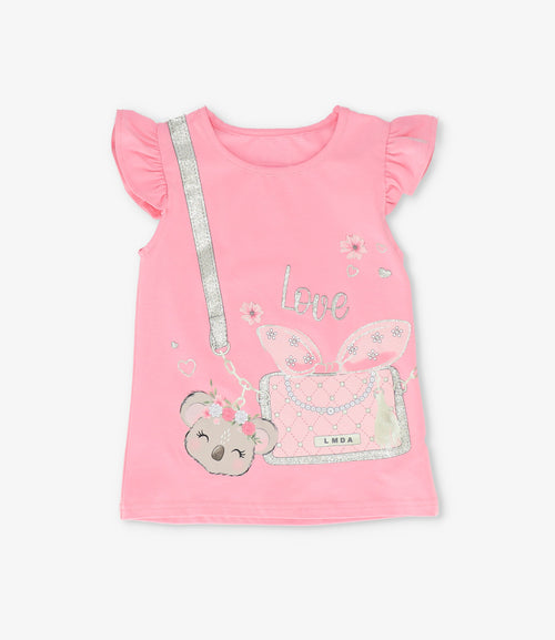 Polera niña con diseño de cartera y koala 2 años / Rosado