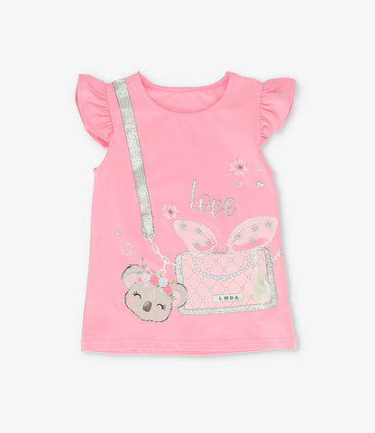 Polera niña con diseño de cartera y koala