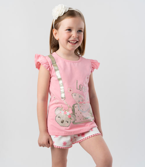 Polera niña con diseño de cartera y koala 2 años / Rosado