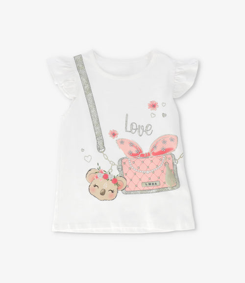 Polera niña con diseño de cartera y koala 2 años / Crudo