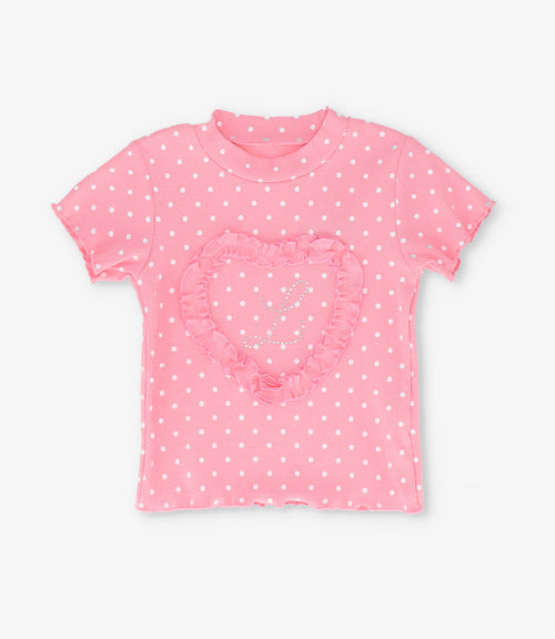 Polera niña acanalada con corazón 2 años / Rosado