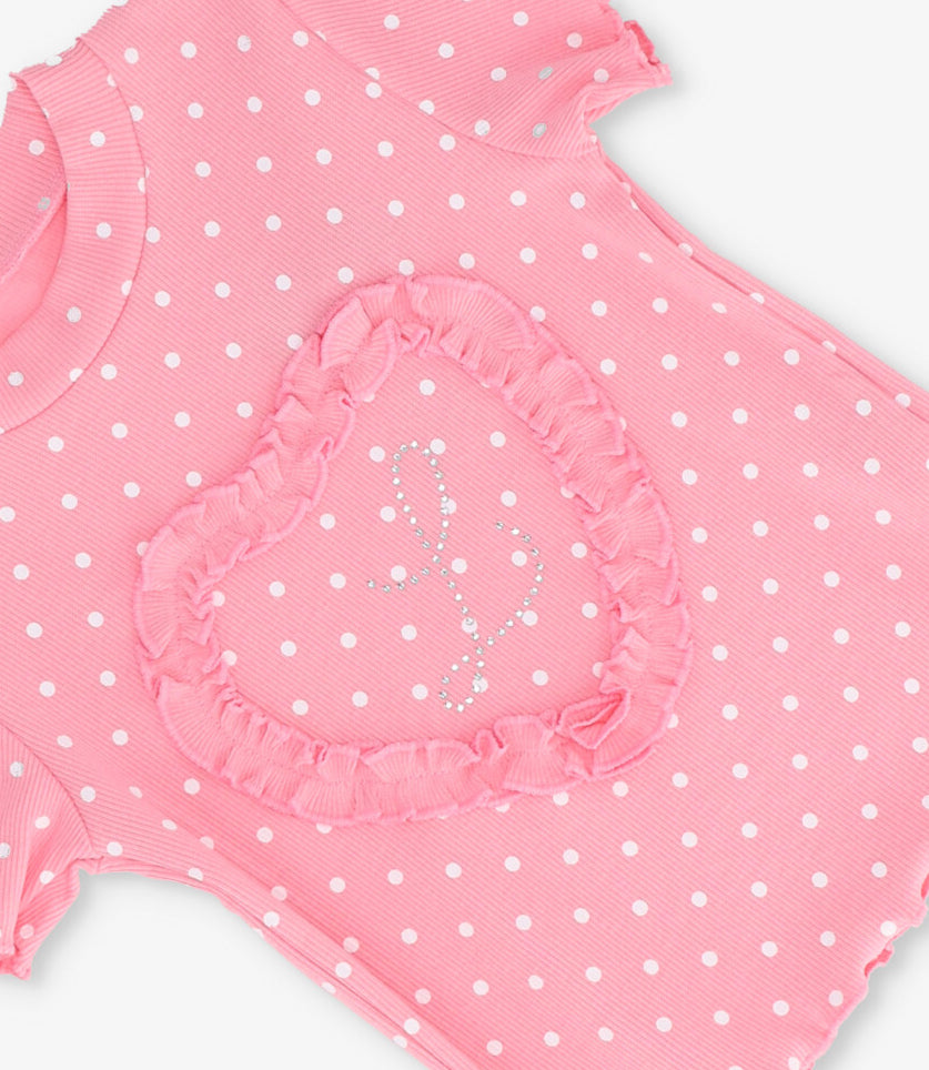 Polera niña acanalada con corazón 2 años / Rosado