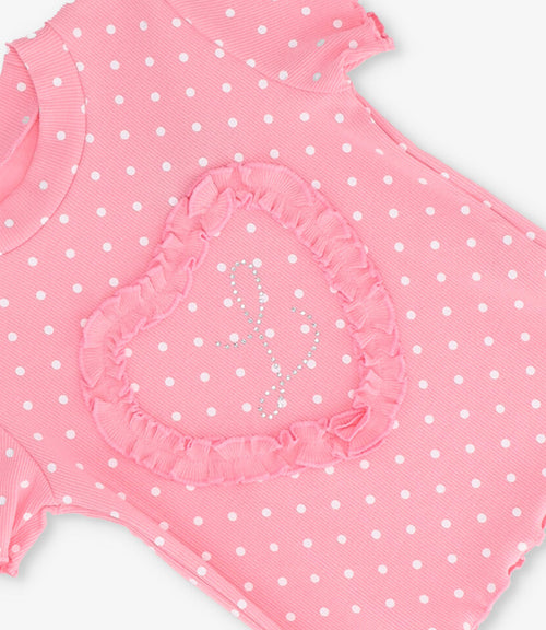 Polera niña acanalada con corazón 2 años / Rosado