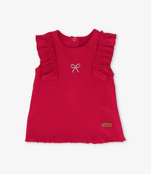 Polera niña acanalada con vuelos 2 años / Rojo