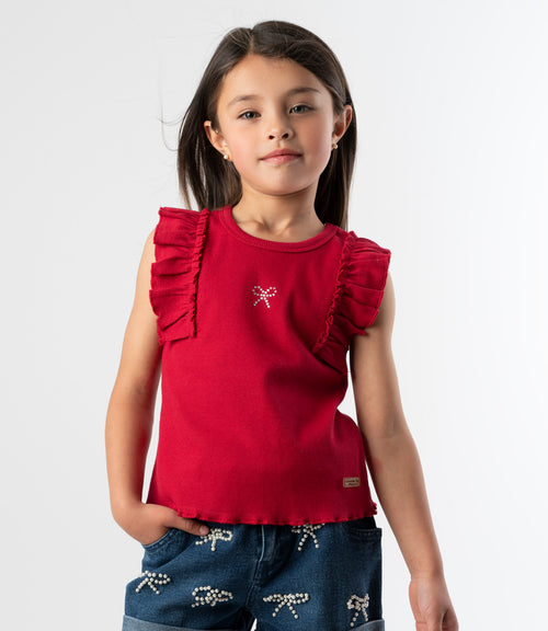 Polera niña acanalada con vuelos