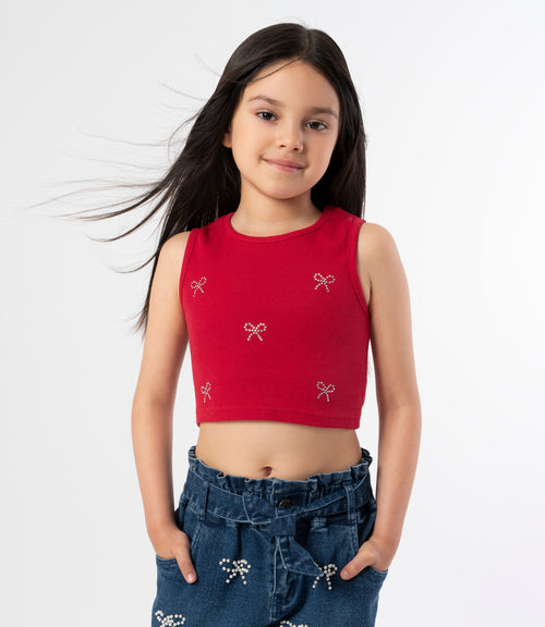 Polera niña acanalada con lazos