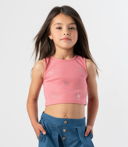 Polera niña acanalada con lazos