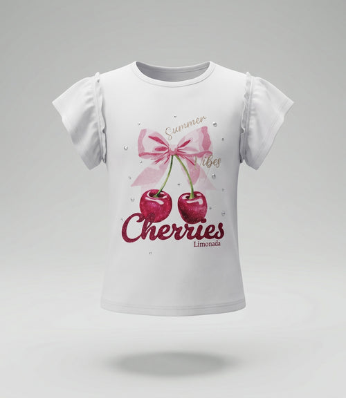 Polera niña con vuelos y cherry
