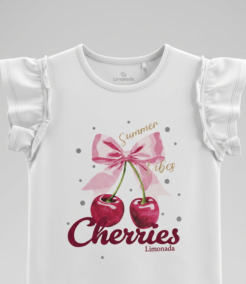 Polera niña con vuelos y cherry 2 años / Crudo