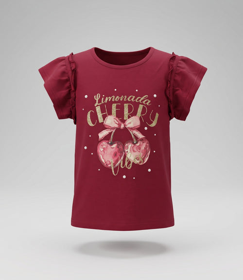 Polera niña con vuelos y cherry