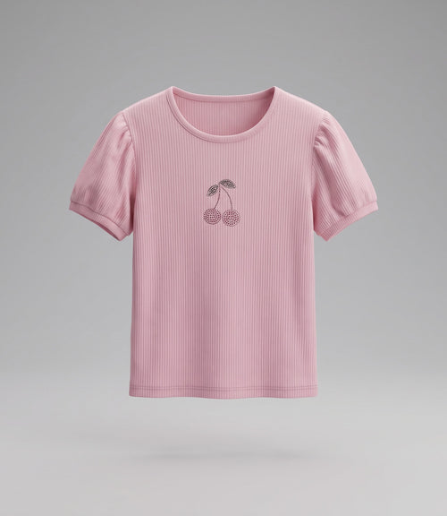 Polera niña acanalado con cherry 2 años / Rosado