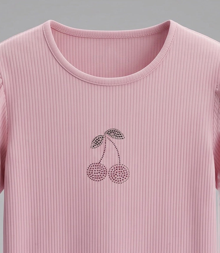 Polera niña acanalado con cherry 2 años / Rosado