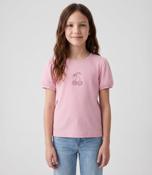 Polera niña acanalado con cherry 2 años / Rosado