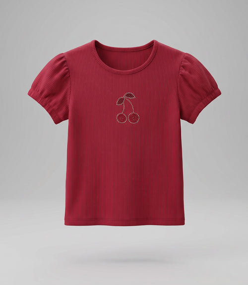 Polera niña acanalado con cherry 2 años / Frambuesa