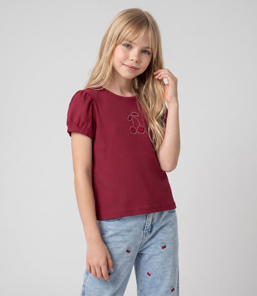 Polera niña acanalado con cherry 2 años / Frambuesa